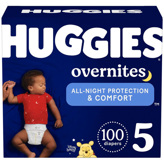 Picture of Huggies Size 5 Overnites Baby Diapers: Overnight Diapers, Size 5 (27+ lbs), 100 Ct (2 Packs of 50)