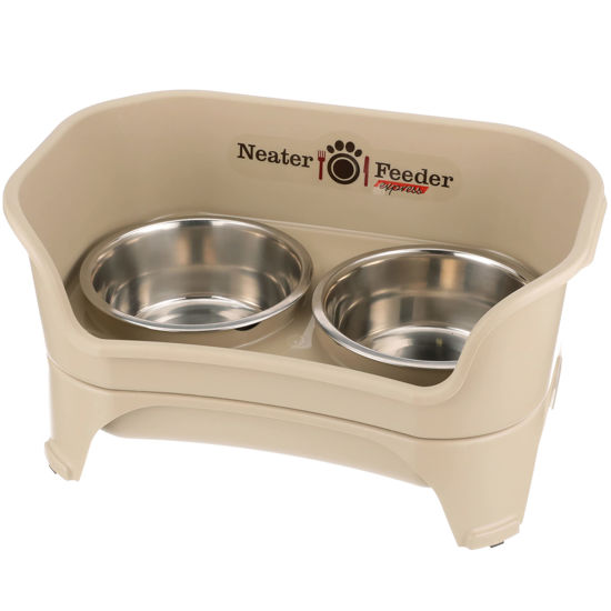 Picture of Neater Feeder - Express Model - Mess-Proof Dog Bowls (Medium/Large, Almond) - Made in USA - Elevated, No Spill, Non-Tip, Non-Slip, Raised Stainless Steel Food & Water Pet Bowls