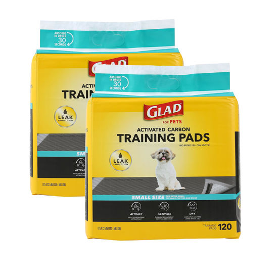 Picture of Glad for Pets Activated Charcoal Dog Training Pads, Small Size 17.5" x 23.5" - Odor Absorbing, Pee Pads for Dogs - Perfect for Training New Puppies, Charcoal, 120 Count - 2 Pack