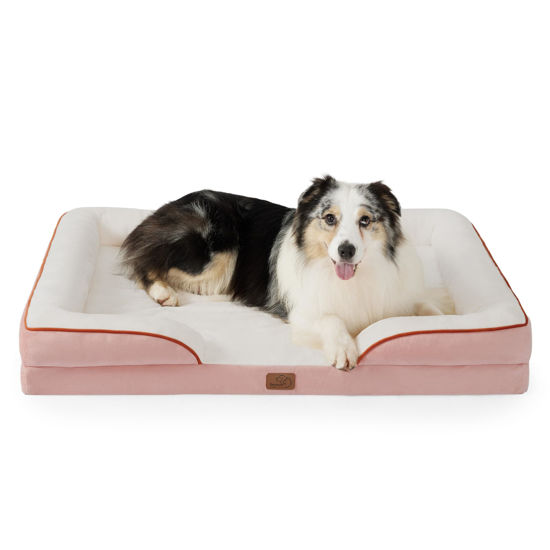 Picture of Bedsure Orthopedic Dog Bed for Extra Large Dogs - XL Washable Dog Sofa Beds Large, Supportive Foam Pet Couch Bed with Removable Washable Cover, Waterproof Lining and Nonskid Bottom, Pink, 42"