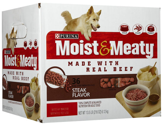 Picture of Purina Moist and Meaty Steak Flavor Soft Dog Food Pouches - 36 ct. Pouch