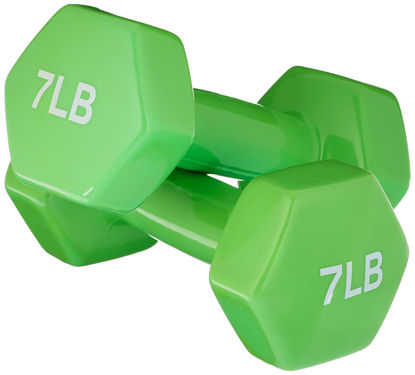 Picture of Amazon Basics Vinyl Hexagon Workout Dumbbell Hand Weight, 7 pounds, Set of 2, Light Green