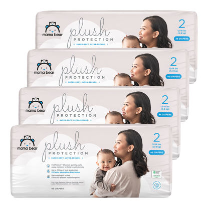 Picture of Amazon Brand - Mama Bear Plush Protection Diapers, Hypoallergenic, Size 2, 184 Count (4 Packs of 46), White and Cloud Dreams