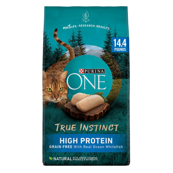 Picture of Purina ONE Natural, High Protein, Grain Free Dry Cat Food, True Instinct With Real Ocean Whitefish - 14.4 lb. Bag