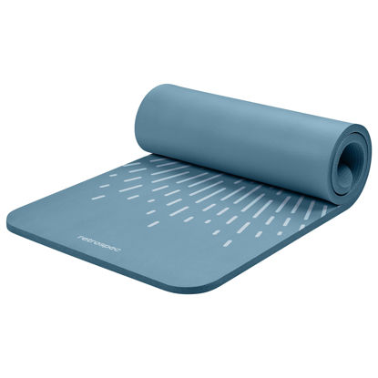 Picture of Retrospec Solana Yoga Mat 1" Thick w/Nylon Strap for Men & Women - Non Slip Exercise Mat for Home Yoga, Pilates, Stretching, Floor & Fitness Workouts, Blue Mist