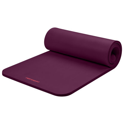 Picture of Retrospec Solana Yoga Mat 1" Thick w/Nylon Strap for Men & Women - Non Slip Exercise Mat for Home Yoga, Pilates, Stretching, Floor & Fitness Workouts - Boysenberry