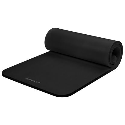 Picture of Retrospec Solana Yoga Mat 1" Thick w/Nylon Strap for Men & Women - Non Slip Exercise Mat for Home Yoga, Pilates, Stretching, Floor & Fitness Workouts - Black