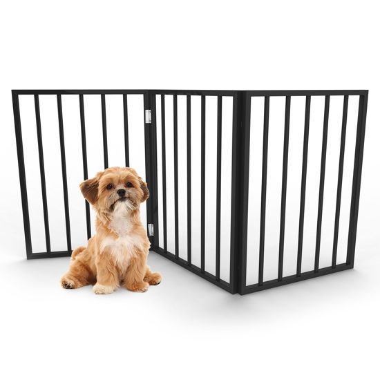 Picture of Indoor Pet Gate - 3-Panel Folding Dog Gate for Stairs or Doorways - 54x24-Inch Freestanding Pet Fence for Cats and Dogs by PETMAKER (Black)