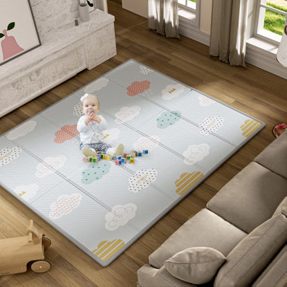 Picture of UANLAUO Foldable Baby Play Mat, Extra Large Waterproof Activity Playmats for Babies,Toddlers, Infants, Play & Tummy Time, Foam Baby Mat for Floor with Travel Bag (Cloud(71x59x0.4inch))