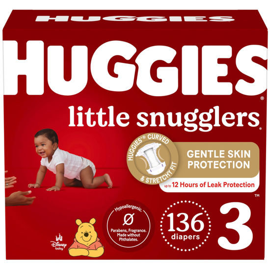 Picture of Huggies Size 3 Diapers, Little Snugglers Baby Diapers, Size 3 (16-28 lbs), 136 Count