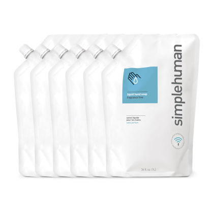 Picture of simplehuman Fragrance Free Moisturizing Liquid Hand Soap Refill Pouch, 34 Fl. Oz, Pack of 6