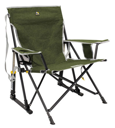 Picture of GCI Outdoor Kickback Rocker Camping Chair | Portable Folding Rocking Chair with Durable Armrests, Drink Holder & Relaxed Lowered Seat for Comfort - Loden Green