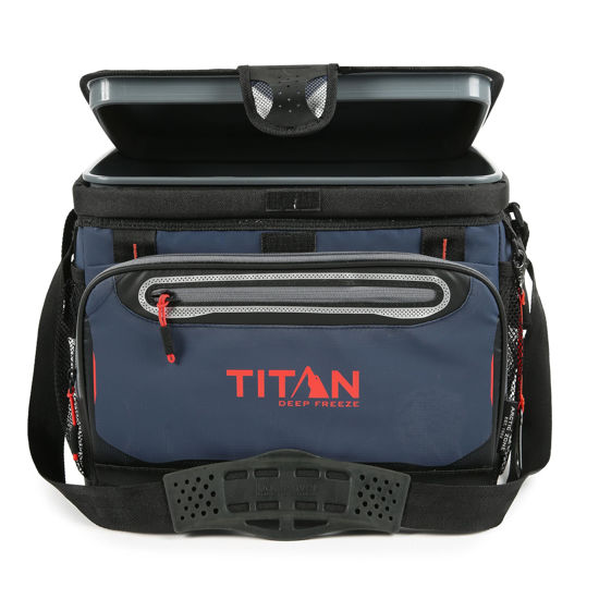 Picture of Titan Deep Freeze Cooler - 30 Can Zipperless Hardbody Cooler - Deep Freeze Insulation, HardBody Liner, and SmartShelf - Navy Blue