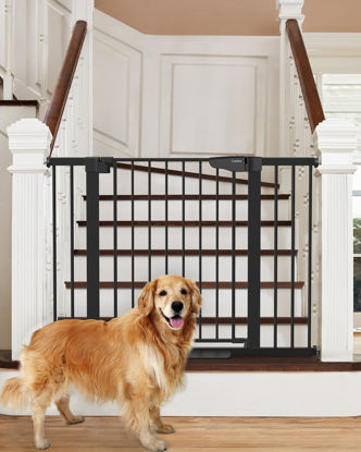 Picture of Cumbor 29.7-46" Baby Gate for Stairs, Mom's Choice Awards Winner-Auto Close Dog Gate for the House, Easy Install Pressure Mounted Pet Gates for Doorways, Easy Walk Thru Wide Safety Gate for Dog, Black