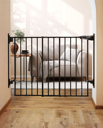 Picture of Babelio 27-45 in No Bottom Bar Baby Gate with Easy Installation, 2-in-1 Auto Close Design, Suitable for The House, Stairs, and Doorways, Safety Pet Gates with Large Walk-Thru Door, Black.