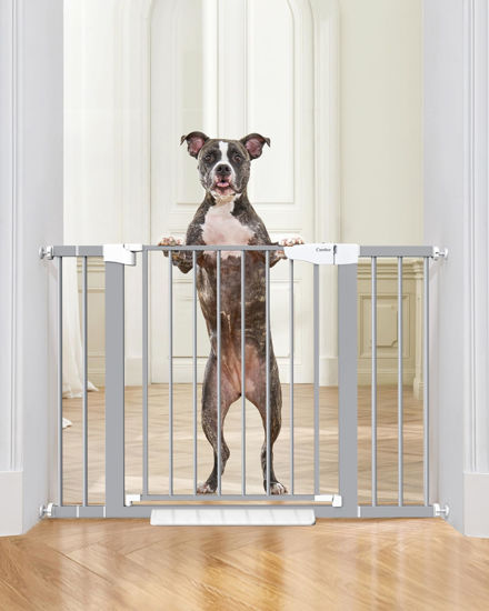 Picture of Cumbor 29.7-46" Baby Gate for Stairs, Mom's Choice Awards Winner-Auto Close Dog Gate for The House, Easy Install Pressure Mounted Pet Gates for Doorways, Easy Walk Thru Wide Safety Gate for Dog, Gray