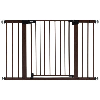 Picture of BABELIO 29-48" Baby Gate with Black Wood Pattern, Auto Close Dog Gate for The House、Stairs and Doorways, Pressure Mounted Pet Gate with Door, with Y Spindle Rods