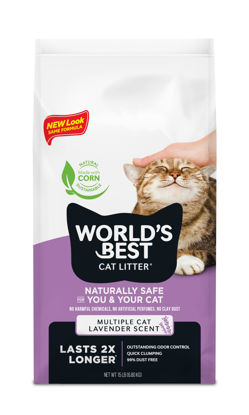 Picture of WORLD'S BEST CAT LITTER Multiple Cat Lavender Scented 15-Pounds - Natural Ingredients, Quick Clumping, Flushable, 99% Dust Free & Made in USA - Calming Fragrance & Long-Lasting Odor Control