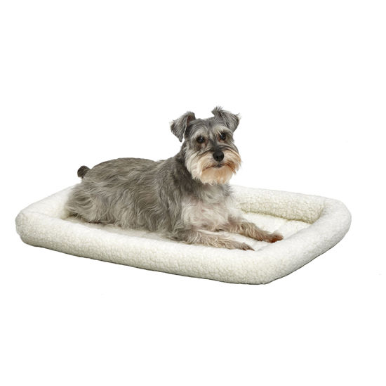 Picture of MidWest Homes for Pets Bolster Dog Bed 30L-Inch White Fleece Dog Bed w/ Comfortable Bolster | Ideal for Medium Dog Breeds & Fits a 30-Inch Dog Crate | Easy Maintenance Machine Wash & Dry