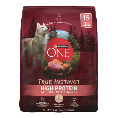 Picture of Purina ONE Natural High Protein Dry Dog Food Dry True Instinct with Real Beef and Salmon With Bone Broth and Added Vitamins, Minerals and Nutrients - 15 lb. Bag