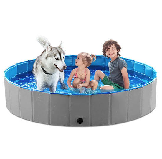 Picture of Jasonwell Foldable Dog Pet Bath Pool Collapsible Dog Pet Pool Bathing Tub Kiddie Pool Doggie Wading Pool for Puppy Small Medium Large Dogs Cats and Kids 63" Grey