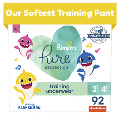 Picture of Pampers Pure Protection Training Pants Baby Shark - Size 3T-4T, 92 Count, Premium Hypoallergenic Training Underwear