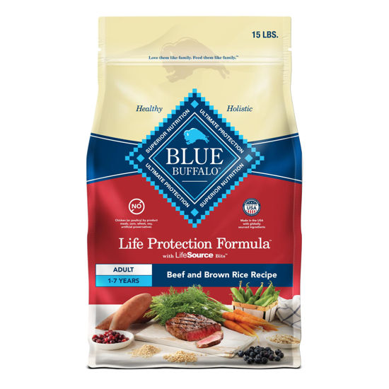 Picture of Blue Buffalo Life Protection Formula Adult Dry Dog Food, Helps Build and Maintain Strong Muscles, Made with Natural Ingredients, Beef & Brown Rice Recipe, 15-lb. Bag