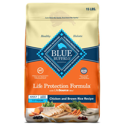 Picture of Blue Buffalo Life Protection Formula Large Breed Adult Dry Dog Food, Promotes Joint Health and Lean Muscles, Made with Natural Ingredients, Chicken & Brown Rice Recipe, 15-lb. Bag