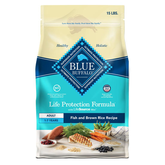 Picture of Blue Buffalo Life Protection Formula Adult Dry Dog Food, Helps Build and Maintain Strong Muscles, Made with Natural Ingredients, Fish & Brown Rice Recipe, 15-lb. Bag