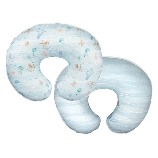 Picture of Boppy Nursing Pillow Original Support, Blue Ocean, Ergonomic Nursing Essentials for Bottle and Breastfeeding, Firm Fiber Fill, with Removable Nursing Pillow Cover, Machine Washable