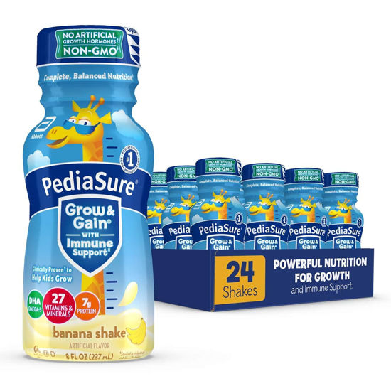 Picture of PediaSure Grow & Gain with Immune Support, Kids Protein Shake, 27 Vitamins and Minerals, 7g Protein, Helps Kids Catch Up On Growth, Non-GMO, Gluten-Free, Banana 8-fl-oz Bottle, 24 Count