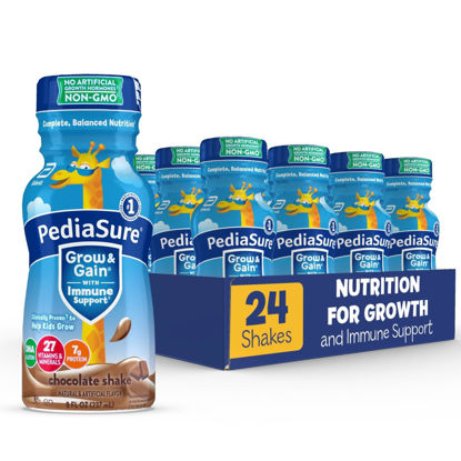 Picture of PediaSure Grow & Gain With Immune Support, Kids Protein Shake, 27 Minerals & Vitamins for Kids, 7g Protein, Helps Kids Catch Up On Growth, Non-GMO, Gluten-Free, Chocolate, 8-fl-oz Bottle, Pack of 24