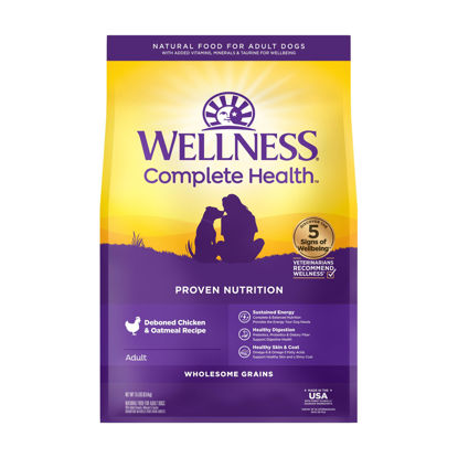 Picture of Wellness Complete Health Dry Dog Food with Grains, Natural Ingredients, Made in USA with Real Meat, All Breeds, For Adult Dogs (Chicken & Oatmeal, 15-Pound Bag)