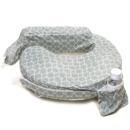 Picture of My Brest Friend Nursing Pillow - Deluxe - Enhanced Comfort w/ Slipcover - Ergonomic Breastfeeding Pillow For Ultimate Support For Mom & Baby - Adjustable Pillow W/ Handy Side Pocket, Flower Key Grey