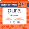 Picture of Pura Size 2 Eco-Friendly Diapers (7-13lbs) Hypoallergenic, Soft Organic Cotton Comfort, Sustainable, Wetness Indicator, Allergy UK, Recyclable Paper Packaging, 6 Packs of 29 (174 Diapers)