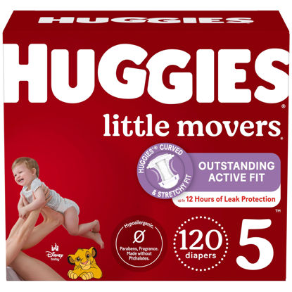 Picture of Huggies Size 5 Diapers, Little Movers Baby Diapers, Size 5 (27+ lbs), 120 Count (2 Packs of 60)