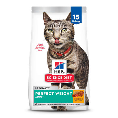 Picture of Hill's Science Diet Perfect Weight, Adult 1-6, Weight Management Support, Dry Cat Food, Chicken Recipe, 15 lb Bag