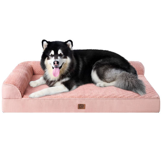 Picture of EHEYCIGA XXL Memory Foam Dog Bed, Orthopedic Dog Beds for Extra Large Dogs, Waterproof Egg Crate Dog Couch Bed with Washable Removable Cover and Non-Slip Bottom, L Shaped Dog Bed, Dusty Pink