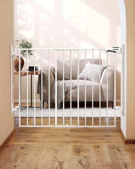 Picture of Babelio 27-45 in No Bottom Bar Baby Gate with Easy Installation, 2-in-1 Auto Close Design, Suitable for The House, Stairs, and Doorways, Safety Pet Gates with Large Walk-Thru Door, White.