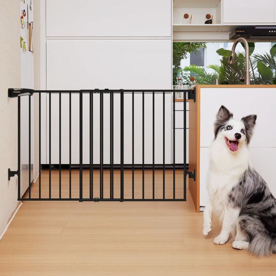 Picture of Babelio 31.5-55" No Bottom Bar Baby Gate Extra Wide, 2-in-1 Auto Close Dog Gate for The House, Stairs and Doorways, Safety Pet Gates with Large Walk Thru Door, Black