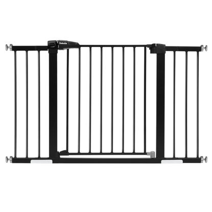 Picture of Babelio Metal Baby Gate, 29-48'' Auto Close Easy Install Pet Gate, Extra Wide Walk Thru Child Safety Gate with Door, Pressure Mounted Dog Gate for Doorways & Stairs, with Y Spindle Rods, Black