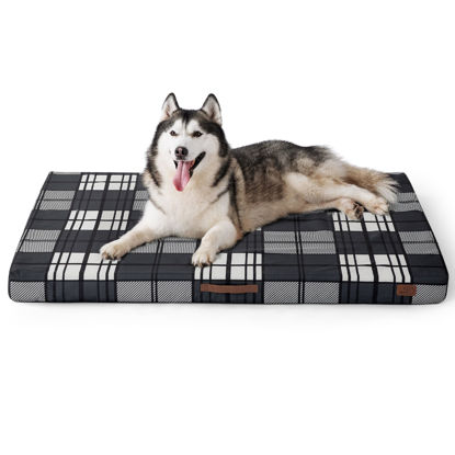 Picture of Bedsure Jumbo Large Patterned Dog Bed for Large Dogs, Outdoor Waterproof Orthopedic Egg Foam Dog Bed Comfort Pet Mats for Crate with Removable Washable Cover(54"x44", Black)