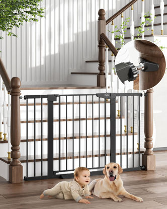 Picture of Cumbor 29.7"-51.5" Baby Gate Extra Wide, Safety Dog Gate for Stairs Easy Walk Thru Auto Close Pet Gates for The House, Doorways, Child Gate Includes 4 Wall Cups, Black-Mom's Choice Awards Winner