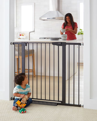 Picture of Cumbor 36" Extra Tall Baby Gate for Dogs and Kids with Wide 2-Way Door, 29.7"- 46" Width, and Auto Close Personal Safety for Babies and Pets, Fits Doorways, Stairs, and Entryways, Black