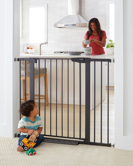 Picture of Cumbor 36" Extra Tall Baby Gate for Dogs and Kids with Wide 2-Way Door, 29.7"- 46" Width, and Auto Close Personal Safety for Babies and Pets, Fits Doorways, Stairs, and Entryways, Black