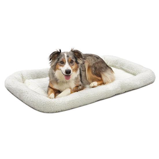 Picture of MidWest Homes for Pets Bolster Dog Bed 42L-Inch White Fleece Dog Bed w/ Comfortable Bolster | Ideal for Large Dog Breeds & Fits a 42-Inch Dog Crate | Easy Maintenance Machine Wash & Dry