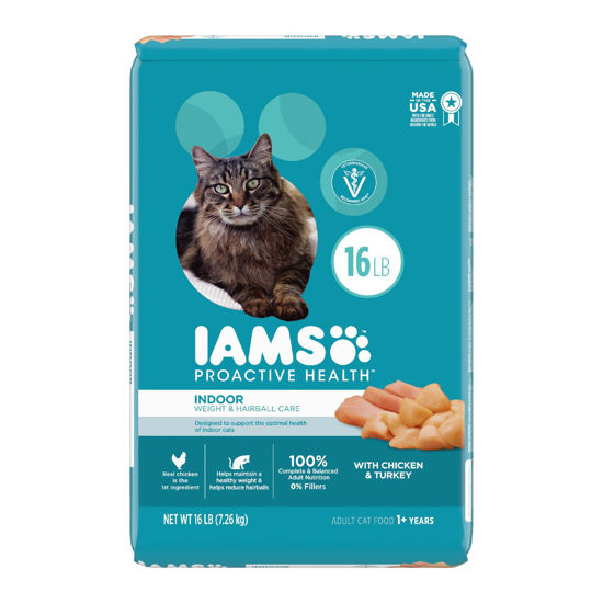 Picture of IAMS Proactive Health Indoor Weight & Hairball Care Adult Dry Cat Food with Real Chicken and Turkey, 16 lb. Bag