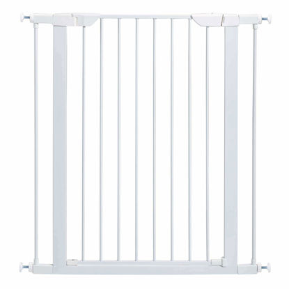 Picture of MidWest Homes for Pets 39 Inches Tall Walk-Though Steel Pet Gate, Pressure Mounted Dog Gate Measures 29 - 38 Inches Wide & Includes two 3-Inch-Wide Extensions, White