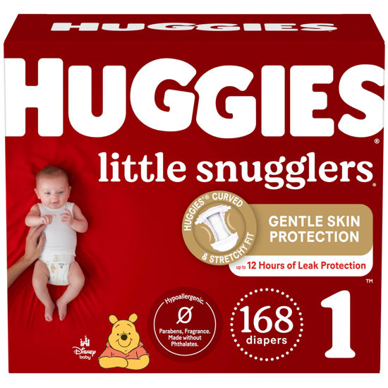 Picture of Huggies Size 1 Diapers, Little Snugglers Newborn Diapers, Size 1 (8-14 lbs), 168 Count