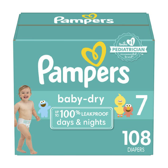 Picture of Pampers Baby Dry Diapers - Size 7, One Month Supply (108 Count), Absorbent Disposable Diapers